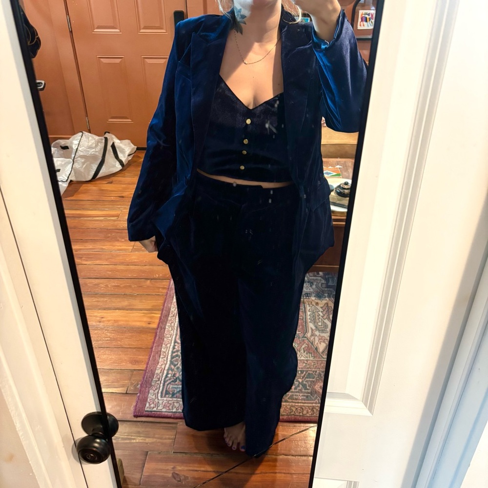 River Island Navy Velvet Suit Ensemble